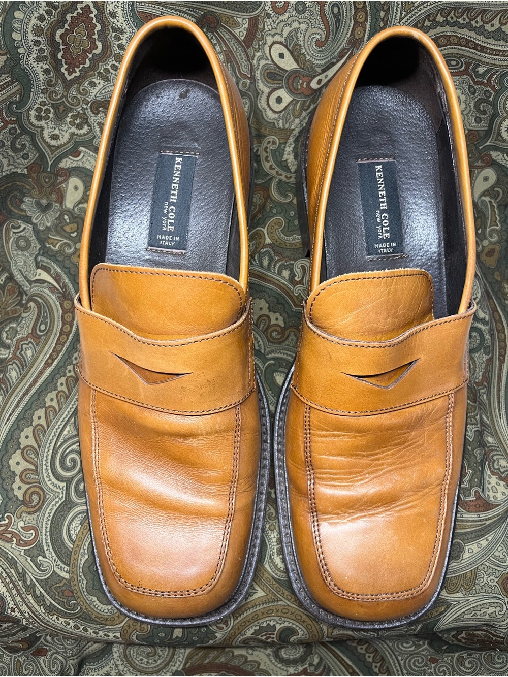 Kenneth Cole Men's Cognac Leather Penny Loafers - 12M